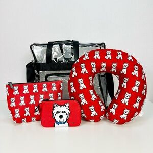 Marc Tetro 3 pc Travel Set Neck Pillow Cosmetic Bag Coin Purse Kids Westie Dog